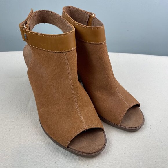 TOMS suede leather peep toe heels Size 9 - Picture 2 of 7